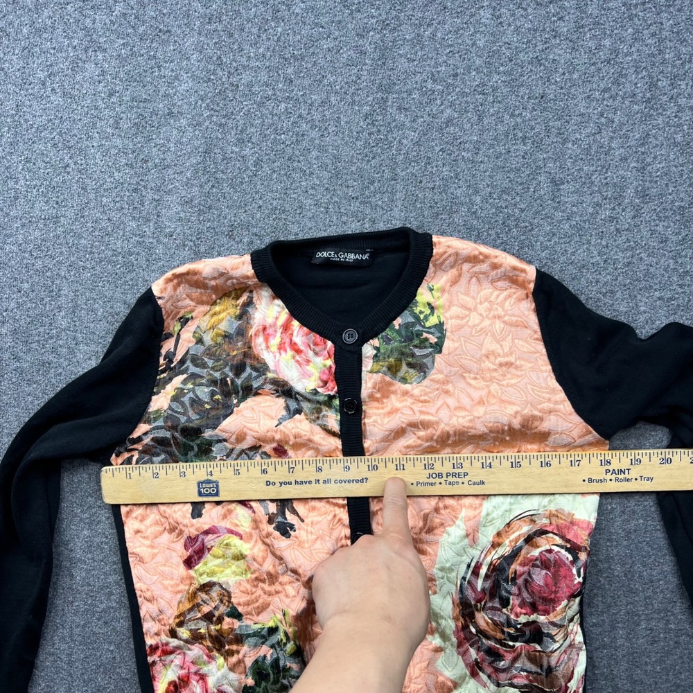 Dolce & Gabbana Sweater Women Small Black Cardigan Floral Silk Front Button Knit - Picture 3 of 16